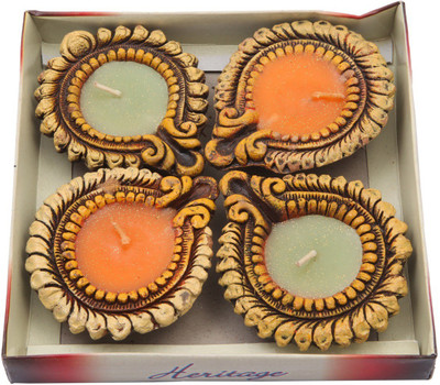 

JaipurCrafts Decorative Sparkle Rajasthani Terracotta (Pack of 4) Table Diya Set(Height: 2 inch)