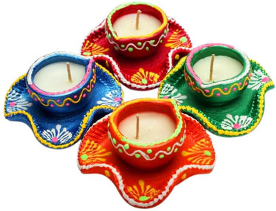

Muhenera Pottery (Pack of 4) Table Diya Set(Height: 10 inch)