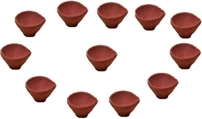 

Cretiv Handmade Earthenware (Pack of 12) Table Diya Set(Height: 3 inch)