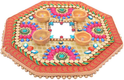

Twisha Traditional Wooden Table Diya Set(Height: 1.5 inch)