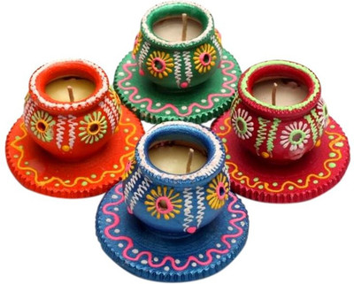 

Muhenera Pottery (Pack of 4) Table Diya Set(Height: 10 inch)