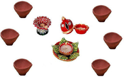 

Cretiv Carnations Earthenware (Pack of 9) Table Diya Set(Height: 3 inch)