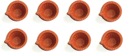 

Sita Intricate Design Terracotta (Pack of 8) Table Diya Set(Height: 1 inch)