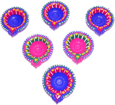 

Creative Beautiful Multicolor Deepak Terracotta (Pack of 6) Table Diya Set(Height: 2 inch)