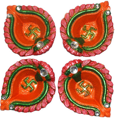 

Karukraft Swastika Terracotta (Pack of 4) Table Diya Set(Height: 1.1 inch)