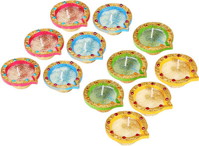 

Namaskaar India Terracotta (Pack of 12) Table Diya Set(Height: 1 inch)