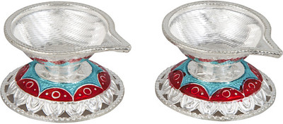 

Siri Creations Lovely Enamel Silver (Pack of 2) Table Diya Set(Height: 1 inch)