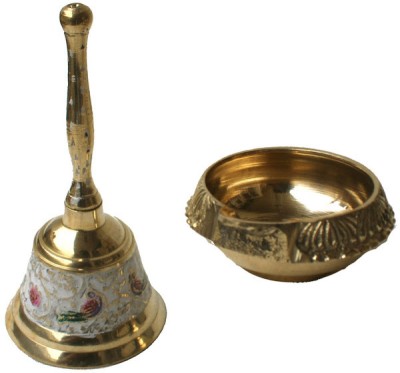 Dekor World Kuber Deepak With Painted Pooja Bell Brass (Pack of 2) Table Diya Set