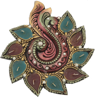 

JaipurCrafts Decorative Peacock 9 Terracotta Table Diya Set(Height: 2 inch)