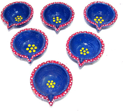 

Shree Sai Blue Decorative Painted Diwali Terracotta (Pack of 6) Table Diya Set(Height: 2 inch)