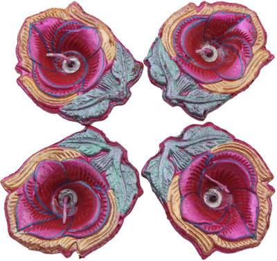 JaipurCrafts Traditional Handmade Set Of 4 Terracotta (Pack of 4) Table Diya Set(Height: 1 inch)