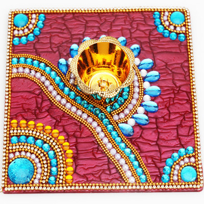 Ghasitaram Gifts Ghasitaram Traditional Light Diya Tray (Multicolour,Square) Microfibre Table Diya