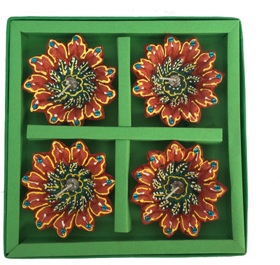 

Craft Art India Handmade Flower Design Dipawali / Diwali Tealight / Oil Lamps For Pooja / Puja Terracotta (Pack of 4) Table Diya Set(Height: 0.98 inch)
