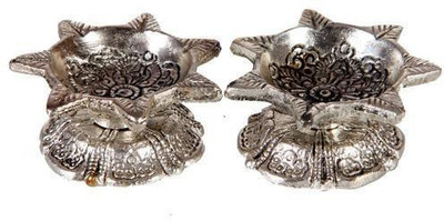 

Om Namo Namah Lotus Flower Shaped Oxidised Silver (Pack of 2) Table Diya(Height: 1.77165 inch)