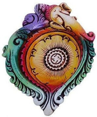 

Indigo Creatives Handcrafted Gorgeous Terracotta Ganesha Designer Large All Nighter 8" Diya for Diwali Puja & Decoration Earthenware Table Diya Set(Height: 7 inch)