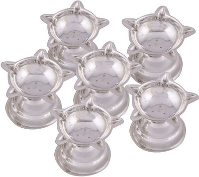 

Raj Laxmi Silver Plated (Pack of 6) Table Diya Set(Height: 2 inch)