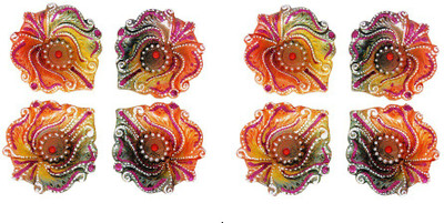

Cretiv Colorful Earthenware (Pack of 8) Table Diya Set(Height: 3 inch)