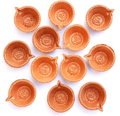 

KoreKraft OM engraved Terracotta (Pack of 12) Table Diya Set(Height: 1.6 inch)