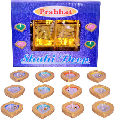 

Indigo Creatives Set of 12 Wax Instant Use Earthen Gold Designer Diwali Puja Decorative Diya Set Earthenware (Pack of 12) Table Diya Set(Height: 3 inch)