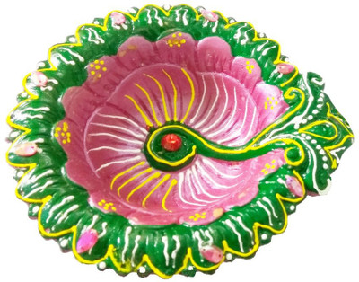 

Craft Art India Handmade Multicolor Earthen Clay / Terracotta Decorative Dipawali / Diwali Diya / Tealight / Oil Lamps for Pooja / Puja , Size(CM):4x17.5x16 Terracotta Table Diya(Height: 1.5 inch)
