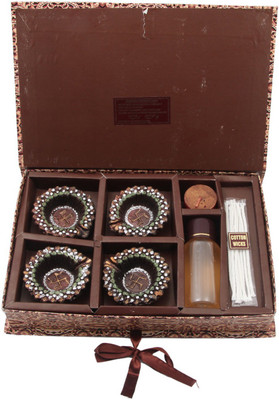 

JaipurCrafts Set Of 4 Diyas With Cotton Wicks & Aroma Fragrance Terracotta (Pack of 7) Table Diya Set(Height: 2 inch)