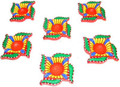 

Creative Multicolor Swasthik Deepak Terracotta (Pack of 6) Table Diya Set(Height: 2 inch)