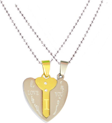 

Men Style New Love Couple His and Hers Necklace for Lovers Heart Key Couple Engraved Gold, Silver Dog Tag