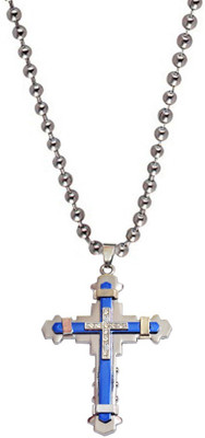 

Men Style Elegant Fine Double Jesus Cross CZ Engraved Blue, Silver Dog Tag