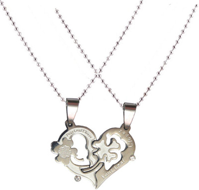 

Men Style New Love Couple His and Hers Necklace for Lovers Four Leaf Clover Engraved Silver Dog Tag