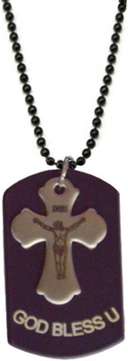 

Men Style God Bless U Jesus Cross Engraved Black Dog Tag