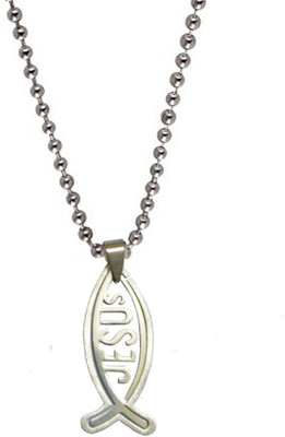 

Men Style Jesus Fish Pendant Engraved Silver Dog Tag