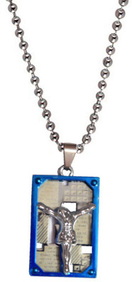 

Men Style New design Jesus Cross Engraved Blue, Silver Dog Tag