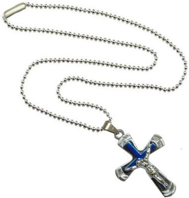 

Men Style Jesus Cross Engraved Blue, Silver Dog Tag