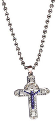

Men Style Blue Jesus Christ Crucifix Cross New design With Diamond Engraved Blue, Silver Dog Tag
