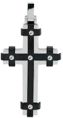 

Inox Jewelry White Crystal Striped Religious Cross SSP5142 Plain Silver Dog Tag