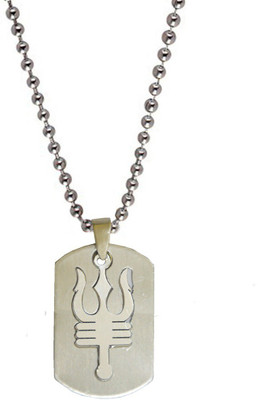 

Men Style Shiv Trishul With Damaru Plated Engraved Silver Dog Tag