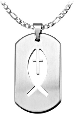 

Inox Jewelry Id Tag Religious Cut-Out Ichthys Fish Symbol SSP6266 Plain Silver Dog Tag