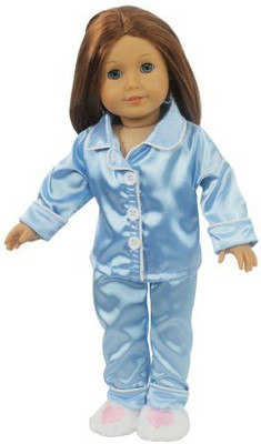 

Dress Along Dolly Clothes For American Girl3 Piece "Sleepy Time" Blue Silk(Blue)