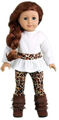 

DreamWorld Collections Fashion Safari - Ivory velvet tunic with cheetah leggings and fringed boots - 18 Inch American Girl Doll Clothes(Multicolor)