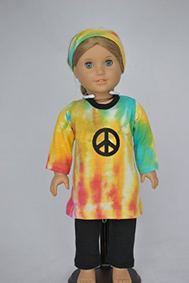 

Unique Doll Clothing Threepiece Tiedye Peace Outfit For 18"(Multicolor)