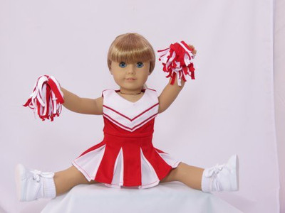 

American Fashion World Doll Clothes -Red and White Doll Cheerleader Outfit includes Pom Poms- Fits 18" American Girl Dolls, Gotz, Our Generation Madame Alexander and others.(Multicolor)