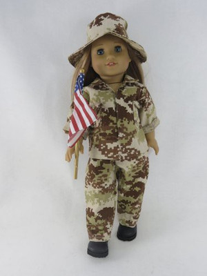 

American Fashion World 18" Us Army Camouflage Outfit With Flag Fits 18 Inch(Multicolor)
