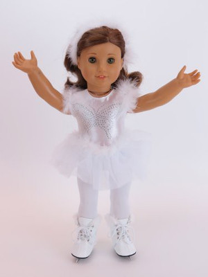 

American Fashion World Ice Skating Outfit With Skates For Fits 18" American Girl(White)