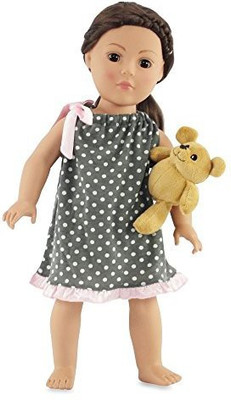 

Emily Rose Doll Clothes 18 Inch Clothes Gray Polka Dot Nightgown Fits American(Multicolor)
