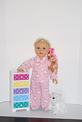 

A Dolls Closet Clothes 2Pctop+Pants Heart Print Pink Sleepwear Pajamas(Pink)