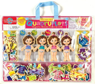 T.S. Shure Teeny Tiny Quadruplets Wooden Magnetic Dress-Up Dolls(Multicolor)