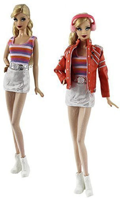 

DLKJ178 7in1 Set Fashion Outfit Clothes Jacket+vest+skirt+earflaps+legging+belt+one Pairs Shoes for Barbie Doll(Pink)