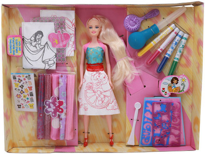 

Tickles Party Dolls color painting fashion studio + hair color+clothes painting and design+ hair colouring accessories + Makeup kit with many accessories(Multicolor)