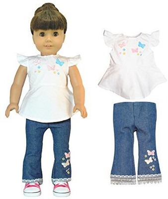 

Pink Butterfly Closet Clothes Fashion Jeans And Shirt With Butterfly Embroidery(Multicolor)