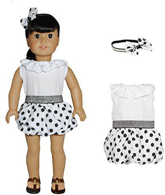 

Pink Butterfly Closet Clothes White Polka Dots Dress With Head Band Set(White)